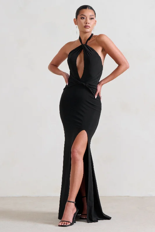 ladies-maxi-dress-limited-luster-Luxuria | Black Halter Cut Out Maxi Dress