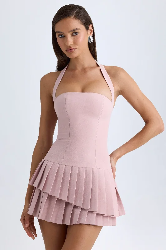 Women's mini dress lax pop -Asymmetric Layered Halterneck Mini Dress in Pink Mauve