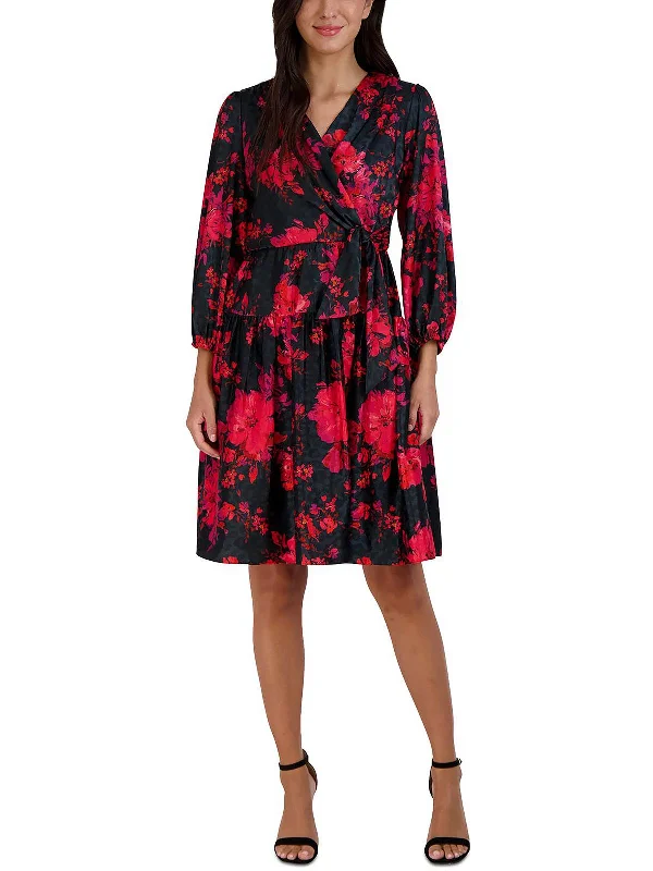 Women's party dress evening -Petites Womens Floral Midi Cocktail and Party Dress