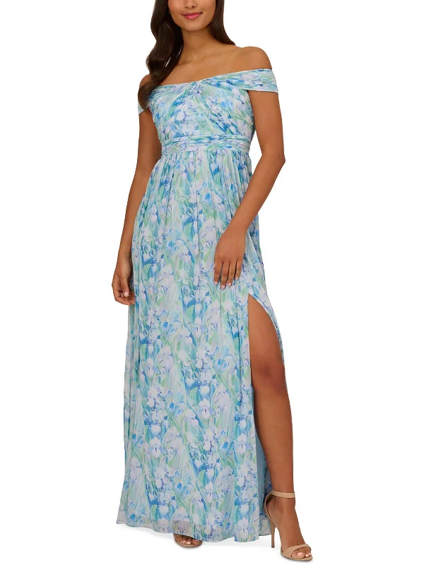 ladies-floral-dress-travel-tide-Womens Off-The-Shoulder Floral Print Evening Dress