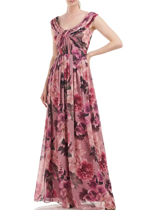 ladies-floral-dress-tropical-twirl-Womens Floral Pleated Evening Dress