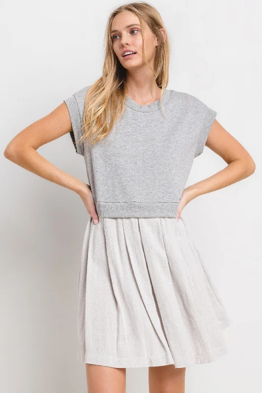 Women's mini dress night pop -Grey Contrast Pleated Mini Dress