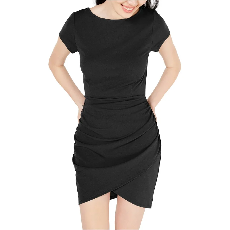 Women's bodycon dress bump flair -Planet Gold Womens Ruched Bodycon Dress, Black, X-Small