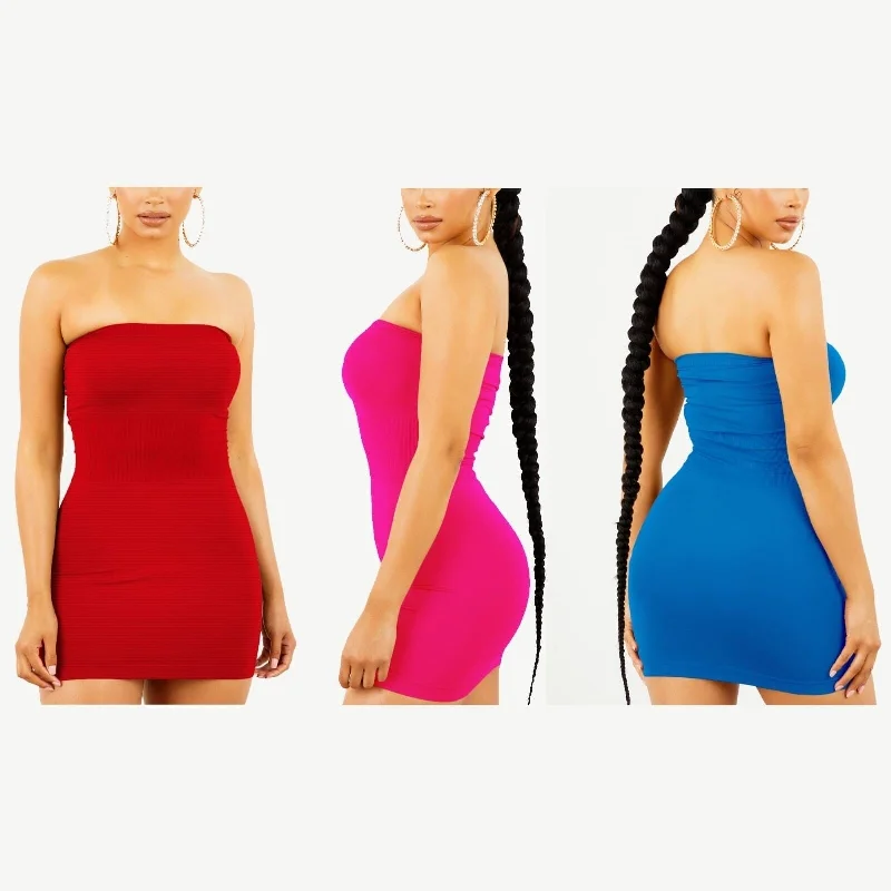 Women's bodycon dress wild vibe -2Pack Womens Seamless Strapless Bodycon Mini Tube Top Dress Stretchy Fit