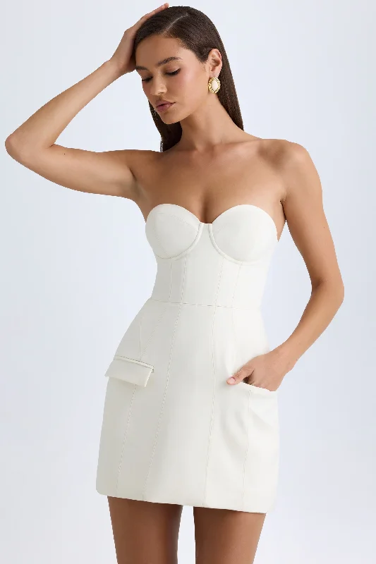 Women's mini dress clean chic -Strapless Structured Tulip Mini Dress in Vanilla