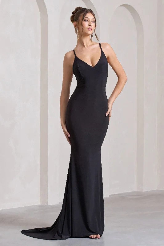 ladies-maxi-dress-prom-poise-Lucky Number | Black Cross Back Maxi Dress