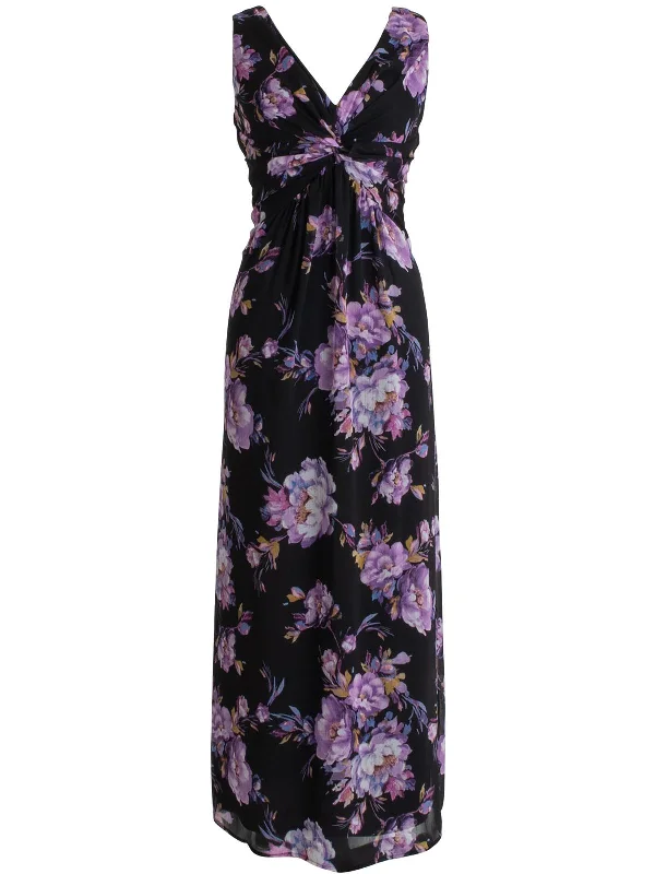 ladies-floral-dress-dark-dusk-Womens Floral Print Chiffon Evening Dress