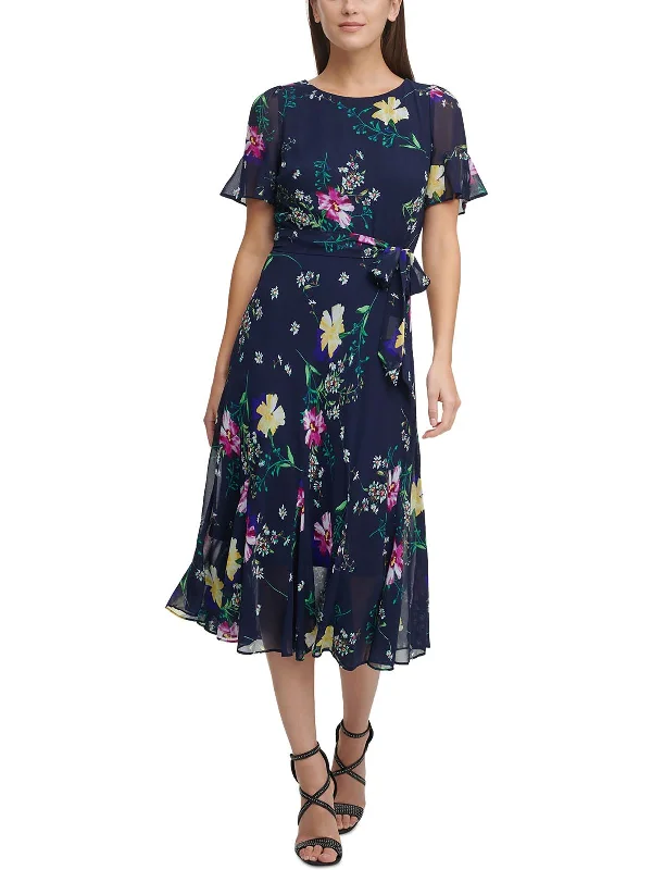 ladies-midi-dress-taupe-tide-Petites Womens Floral Print Calf Midi Dress