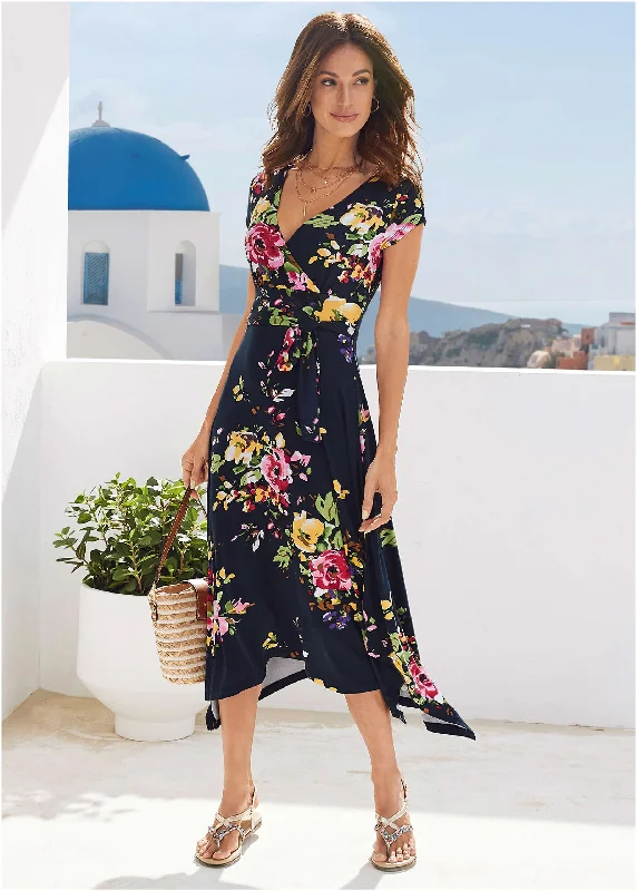 ladies-floral-dress-shopping-sprig-Floral Printed Dress - Navy Multi