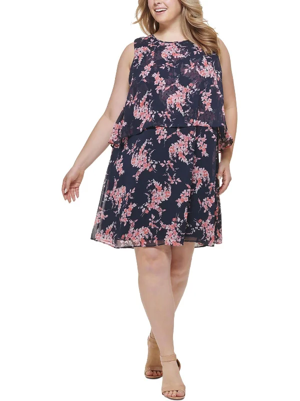 ladies-floral-dress-petite-poise-Plus Womens Floral Print Knee Length Shift Dress