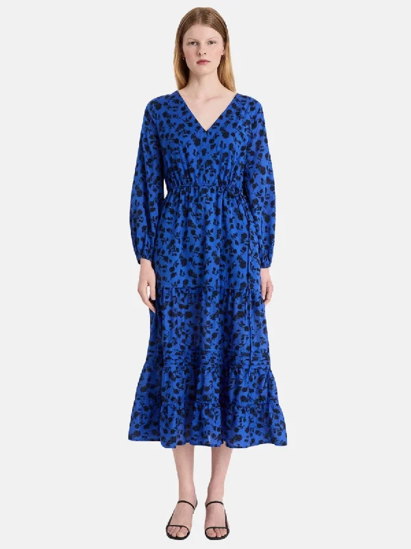 ladies-floral-dress-playful-pansy-Eze Dress in Cobalt Ink Floral Print