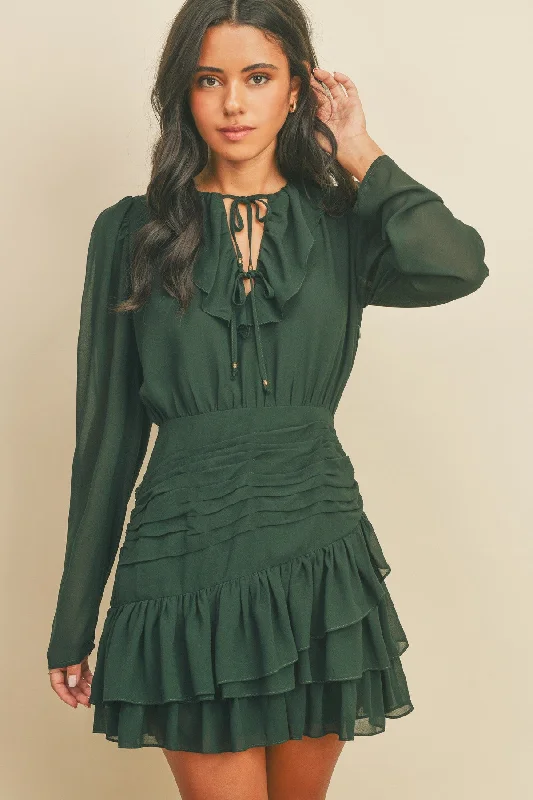 Women's mini dress wild glow -Green Ruffle Ruched Mini Dress