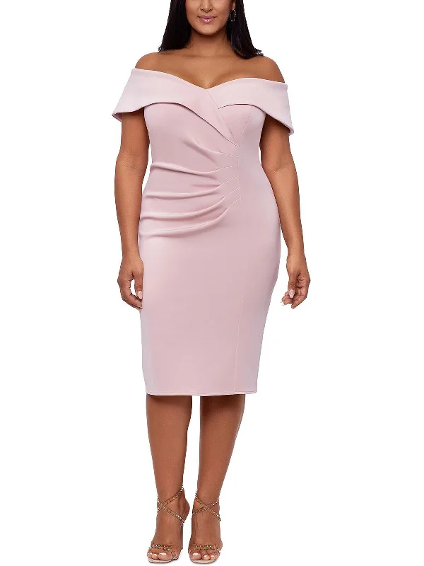 Women's party dress midi -Plus Womens Sweetheart Neck Midi Cocktail and Party Dress