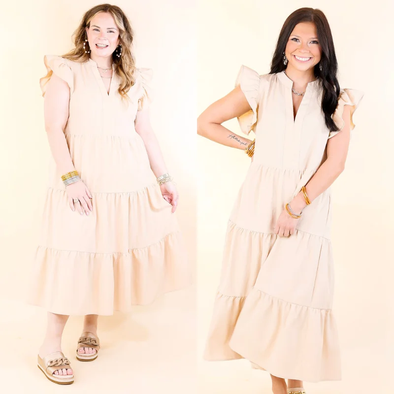 ladies-midi-dress-crochet-cool-Magnolia Morning Ruffle Cap Sleeve Tiered Midi Dress in Cream