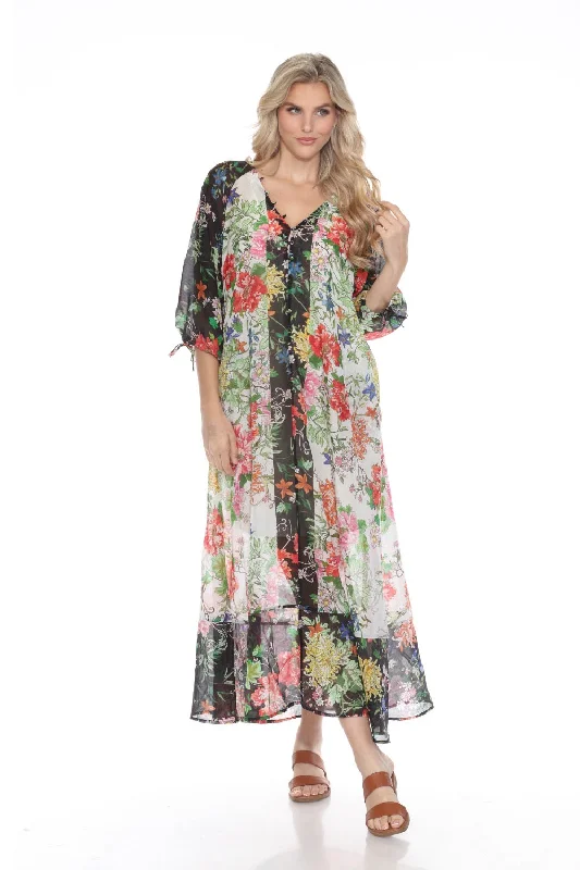 ladies-floral-dress-dark-dusk-Johnny Was Metalli Mix Floral Long Dress CSW0224-A