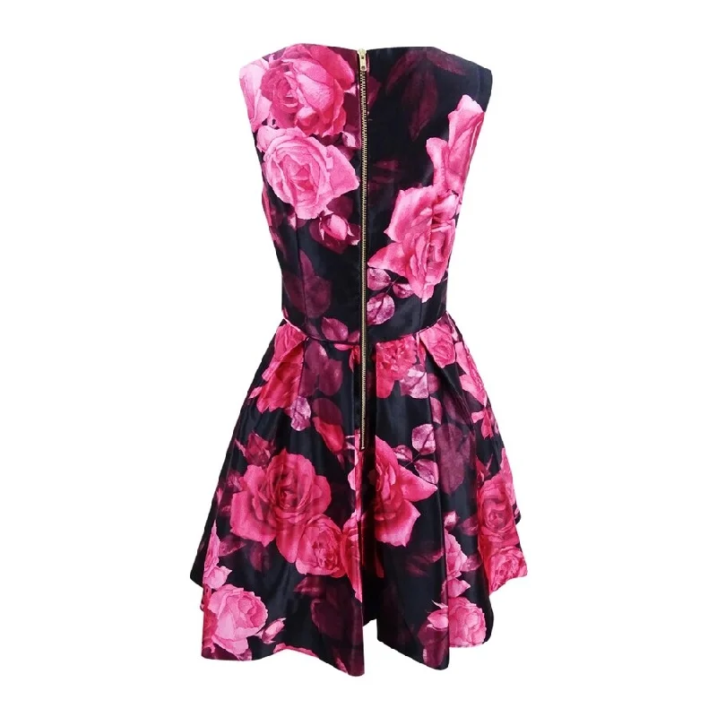 Women's party dress glossy -Betsy & Adam Women's Rose-Print Fit & Flare Party Dress