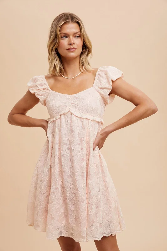 ladies-floral-dress-lush-lavender-Light Pink Floral Lace Embroidered Puff Sleeve Dress