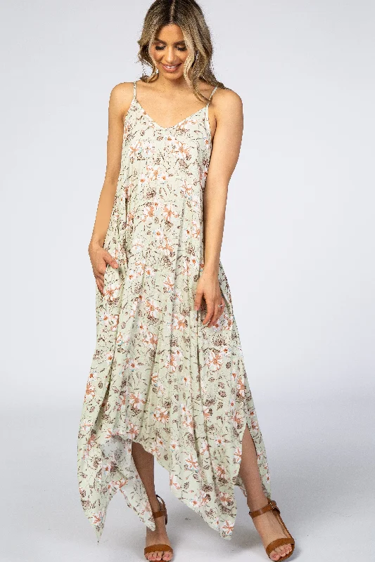 ladies-floral-dress-blush-breeze-Light Mint Floral Asymmetrical Hem Dress