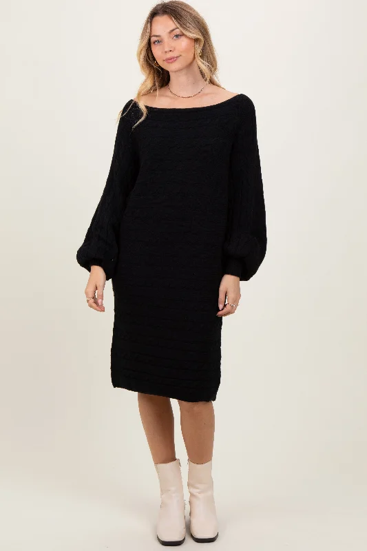 Women's mini dress gash glow -Black Cable Knit Dolman Sleeve Sweater Mini Dress