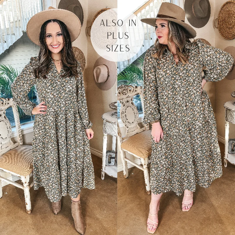 ladies-midi-dress-buttoned-bloom-Love Song Long Sleeve Floral Midi Dress in Green