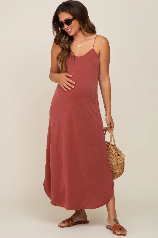 ladies-midi-dress-slim-sway-Rust Basic Maternity Midi Dress