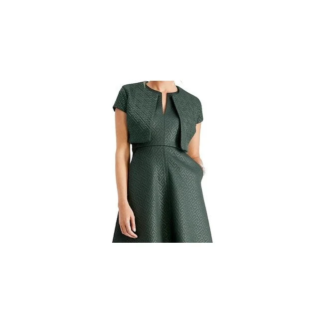 Women's party dress online -N Natori Women's Green Textured Zippered Sleeveless V Neck Short Fit + Flare Party Dress Green Size 4