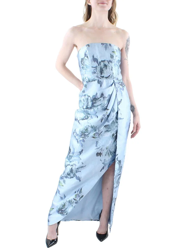 ladies-floral-dress-coffee-calm-Womens Floral Strapless Evening Dress