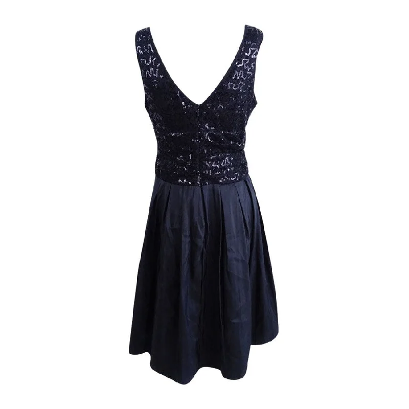 Women's party dress understated -SL Fashions Women's Sequined V-Neck Taffeta Party Dress