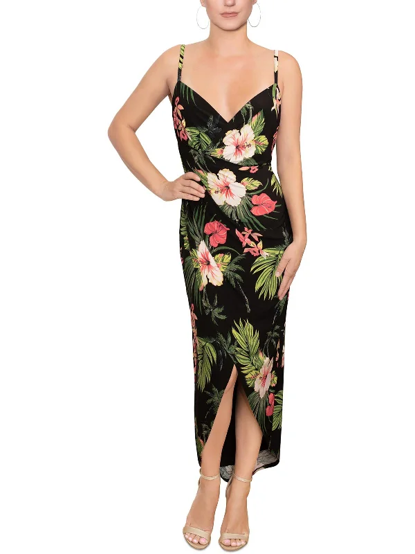 ladies-floral-dress-bodycon-bud-Womens Floral Long Wrap Dress