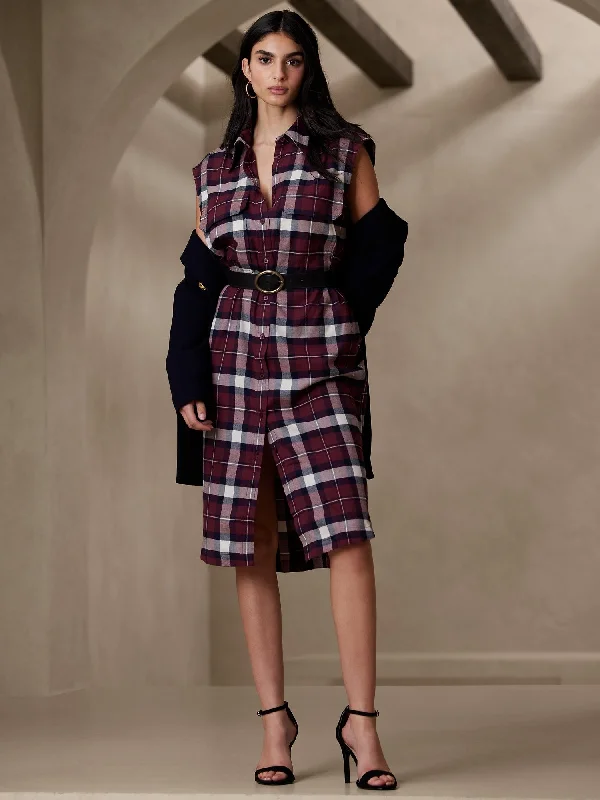 ladies-midi-dress-shopping-sweep-Flannel Midi Shirtdress