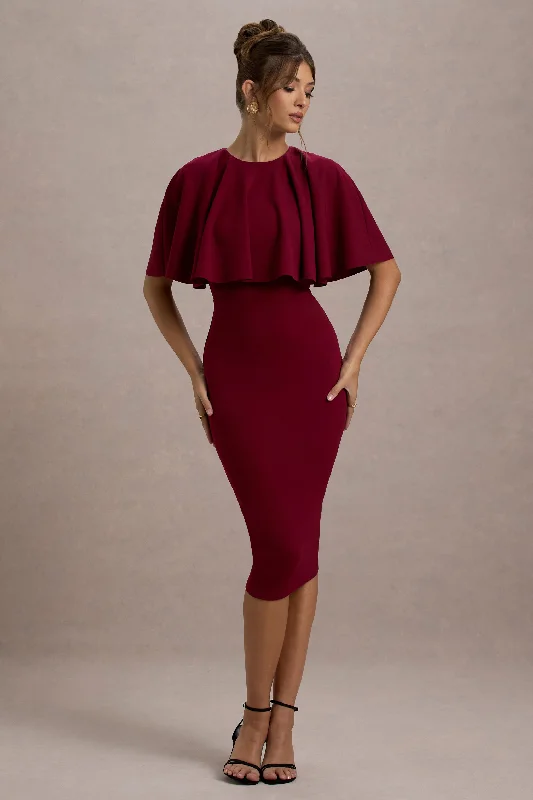 Women's bodycon dress wing pop -Andorra | Berry Bodycon Cape Midi Dress