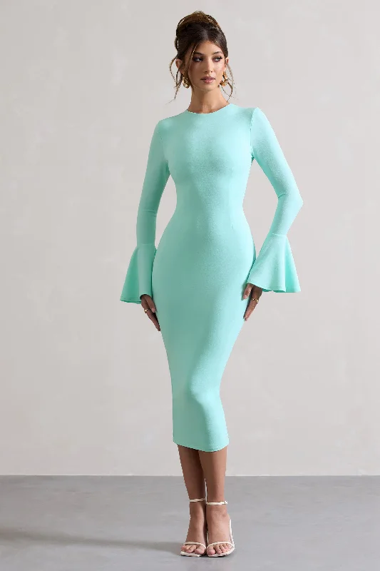 Women's bodycon dress smooth pop -Rhyanne | Mint Bodycon Flared-Sleeve Midi Dress