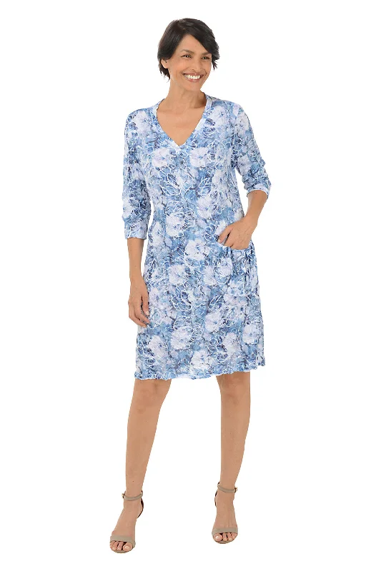 ladies-floral-dress-orchid-opal-Snowy Floral 3/4 Sleeve Crinkle Dress