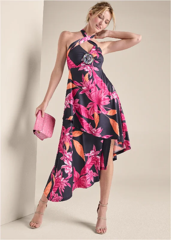 ladies-floral-dress-subtle-sunset-Midnight Floral Halter Dress - Navy Multi