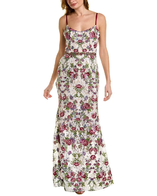 ladies-floral-dress-gold-glow-Marchesa Notte Floral Lace Gown