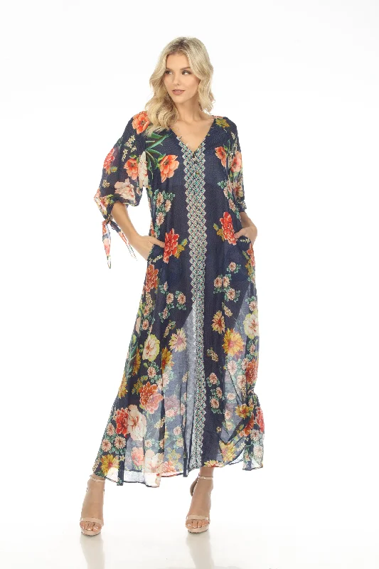 ladies-floral-dress-social-silk-Johnny Was Mia Floral Border Swim Cover-Up Long Dress Boho Chic CSW3622-H