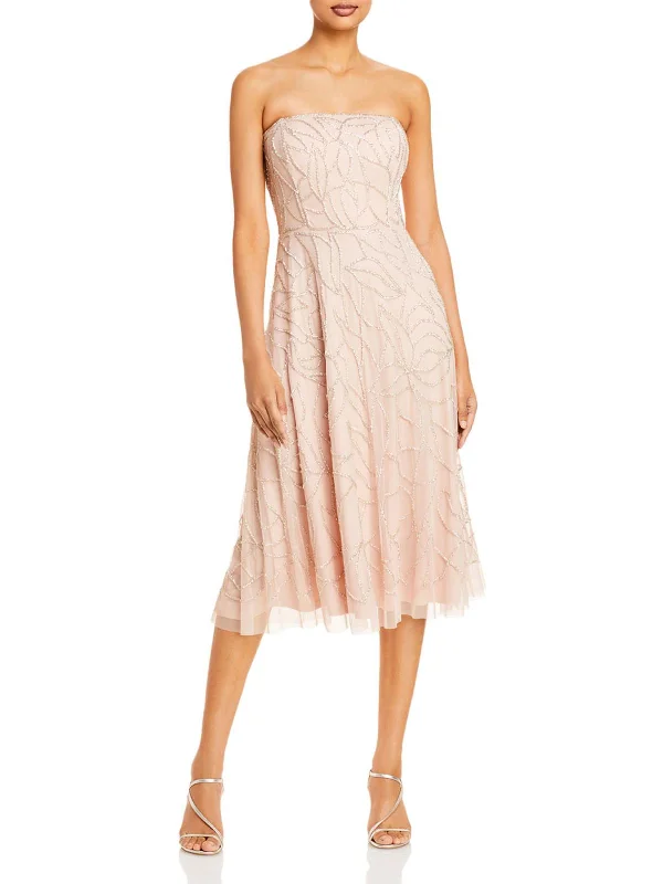 Women's party dress affordable -Womens Beaded Midi Cocktail and Party Dress