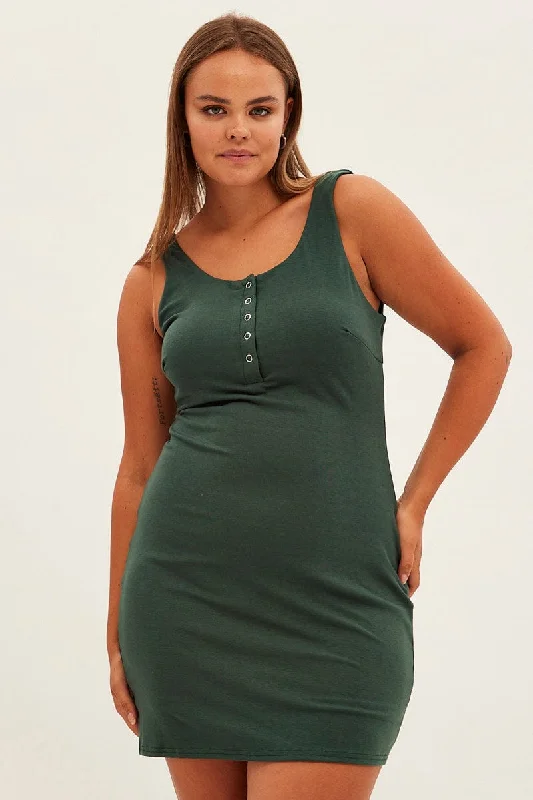 Women's bodycon dress plum flair -Green Bodycon Sleeveless Mini Dress