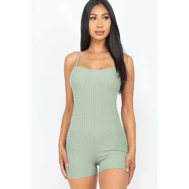 Women's bodycon dress plush pop -Green Bay Ribbed Sleeveless Back Cutout Bodycon Active Romper