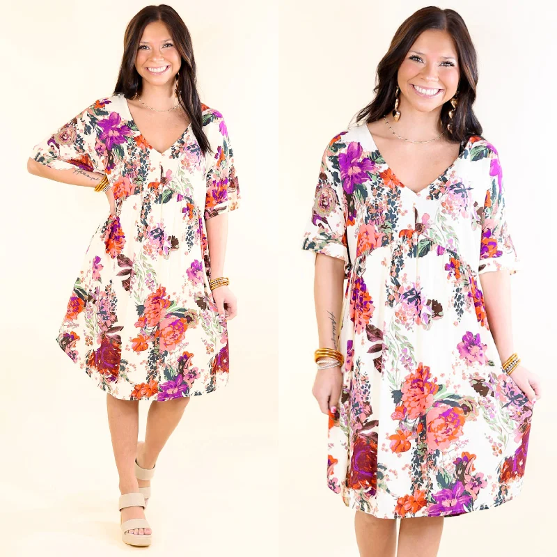 ladies-floral-dress-minimal-magnolia-Keep It On V Neck Floral Babydoll Dress in Ivory