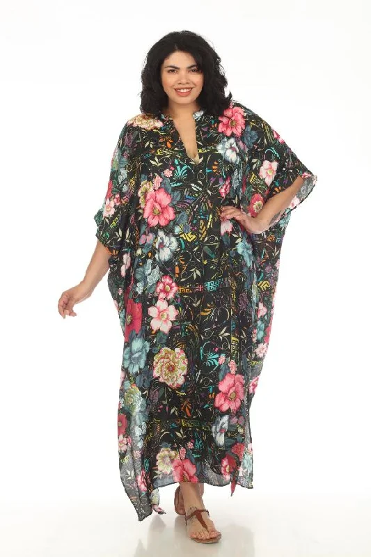 ladies-floral-dress-limited-lily-Johnny Was Floral Peace Swim Cover-Up Long Kaftan Dress Plus Size CSW7322BNX