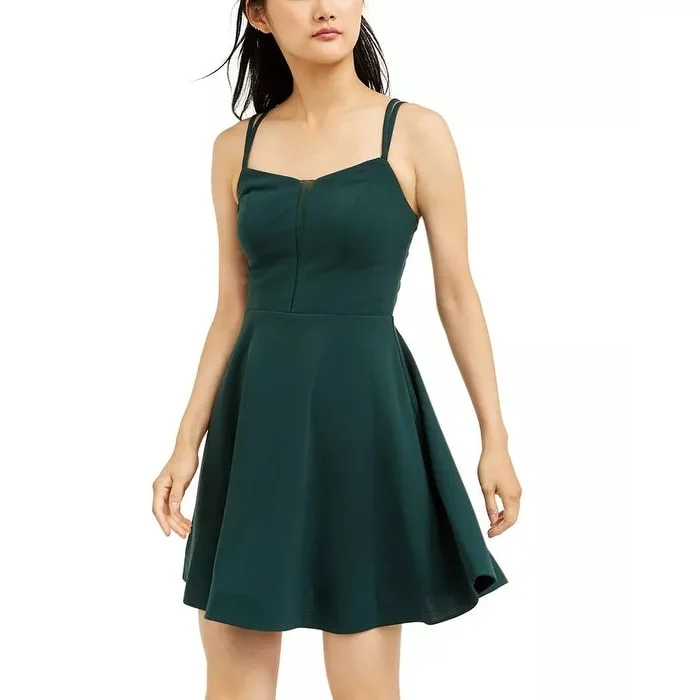 Women's party dress bold party -Teeze Me Women's Zippered Spaghetti Strap Square Neck Mini Fit Flare Party Dress Green Size 1