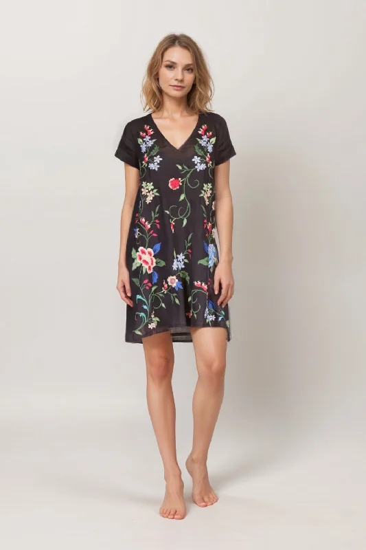 ladies-floral-dress-bright-bud-Johnny Was Workshop Madaleina Floral Drape Tunic Dress W35224 *