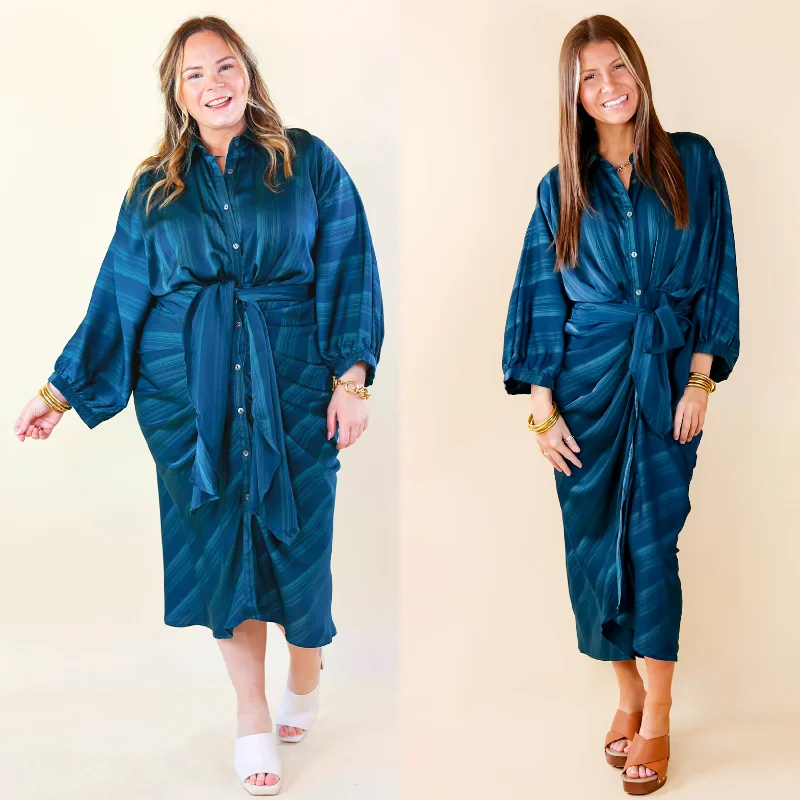 ladies-midi-dress-plus-size-perfection-Decisions To Make Button Up Midi Dress in Dark Teal Blue