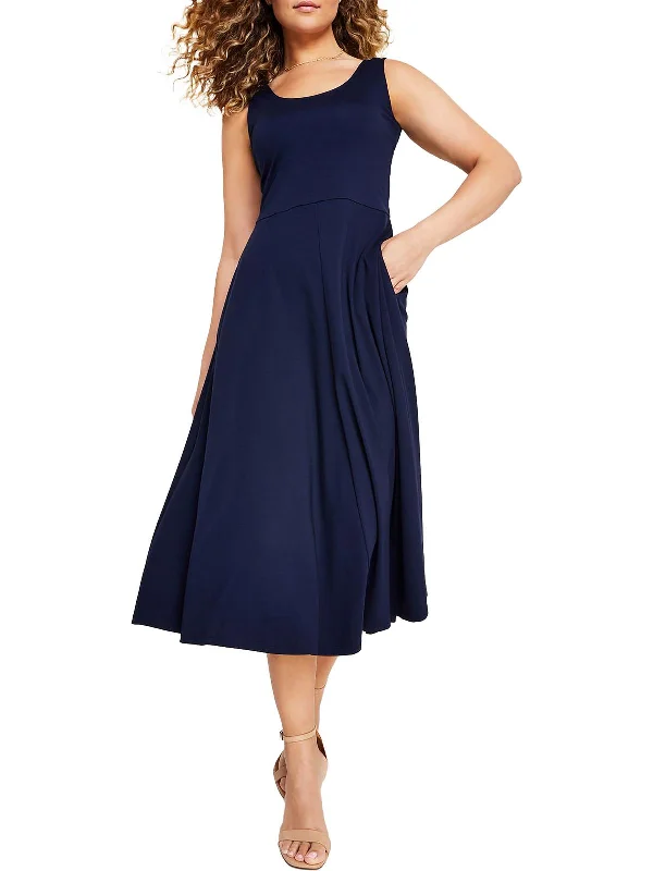 ladies-midi-dress-cobalt-calm-Womens Sleeveless Calf Midi Dress