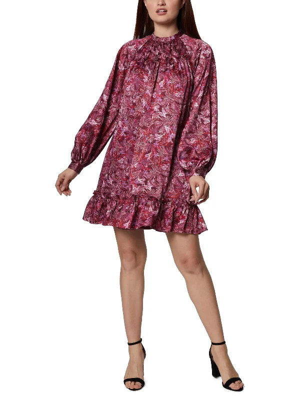 ladies-floral-dress-tiered-tide-Womens Floral Print Knee Length Shift Dress