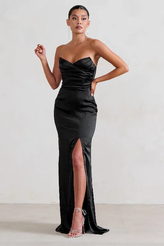 ladies-maxi-dress-ankle-allure-Coraline | Black Strapless Maxi Dress With Split