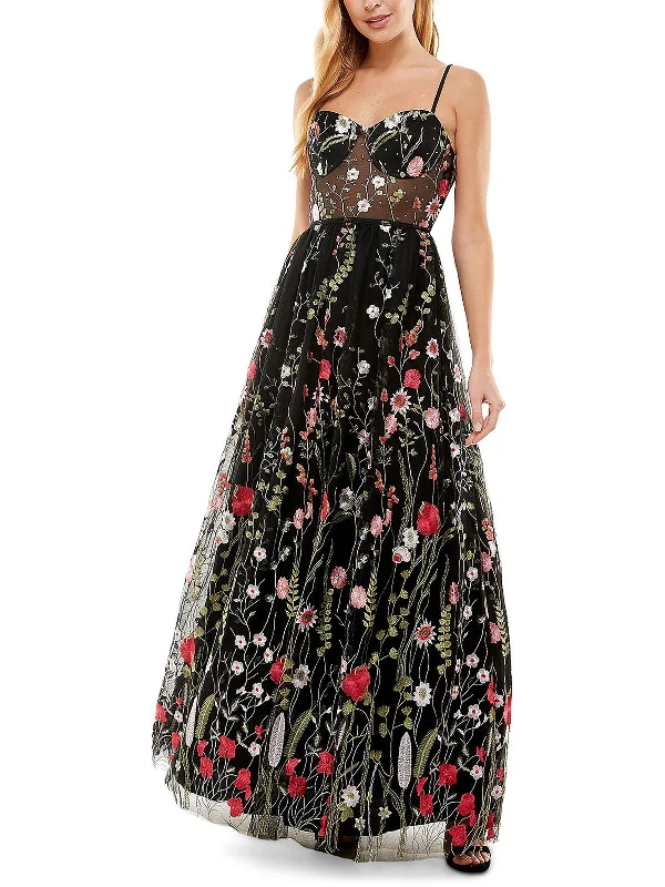 ladies-floral-dress-wedding-wisp-Juniors Womens Mesh Floral Evening Dress