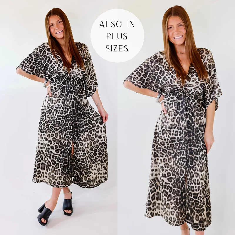 ladies-midi-dress-sequin-shine-Take My Breath Away Front Knot Leopard Print Midi Dress in Grey