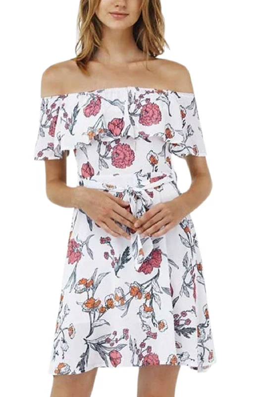 ladies-floral-dress-gold-glow-Iyasson Floral Printing Off Shoulder dress